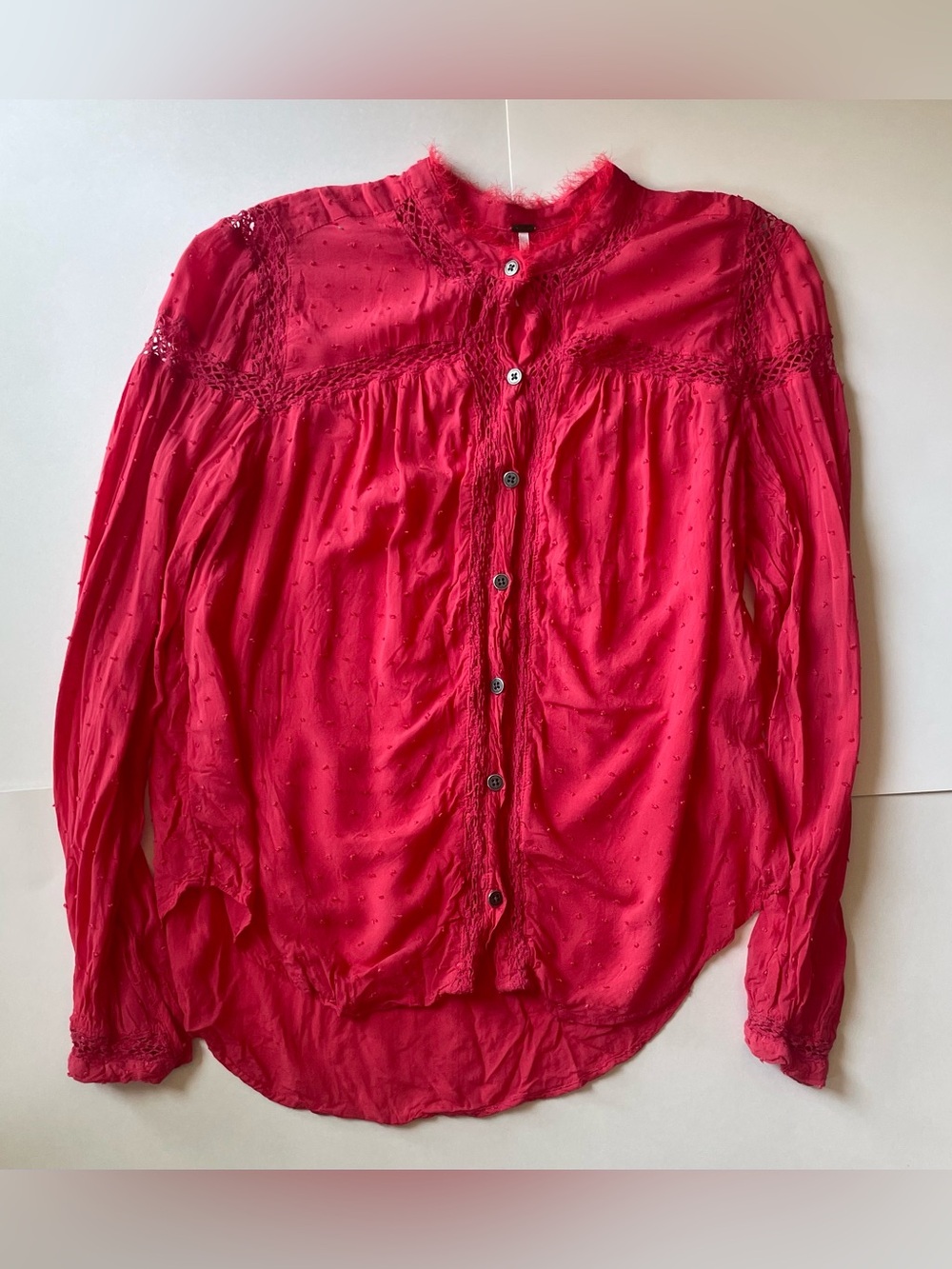 Free People Bright Coral Pink Textured Button-Down Blouse